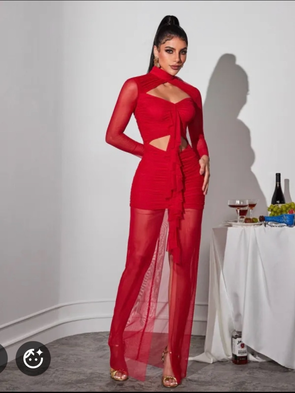 Mew Mews Red Sheer Cutout Maxi Dress